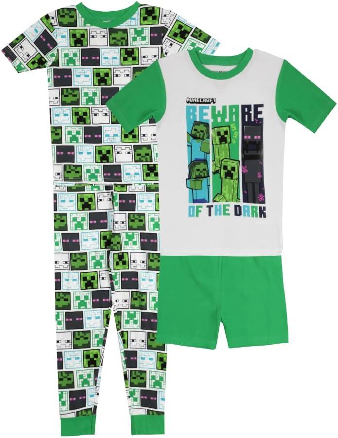 Minecraft Boys' 4-Piece Snug-fit Cotton Pajama Set, Soft & Cute for Kids (10, Beware Mobs)