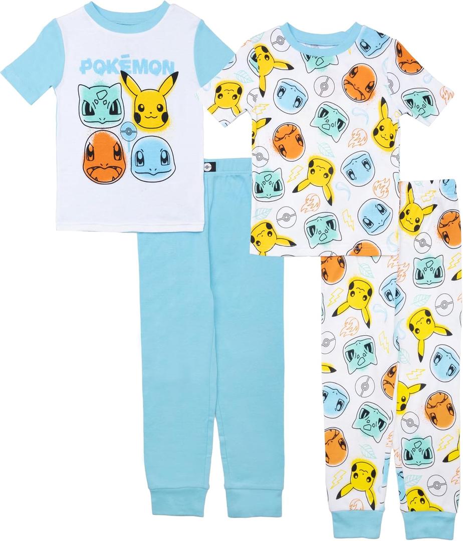Pokemon boys 4-piece Snug-fit Cotton Pajama Set, Soft & Cute for Kids (10)