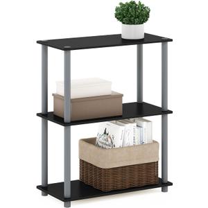 Furinno TURN-N-TUBE Storage Shelves, 3-Tier Book Shelf, Corner Shelf, Toolless Open Shelves, for Organization and Storage, Living Room, Garage, Home Office, Black
