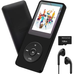 128GB MP3 Player Music Player with Bluetooth 5.2, Built-in Speaker, FM Radio, Voice Recorder, HiFi Sound, E-Book Function, Earphones Included (Black)