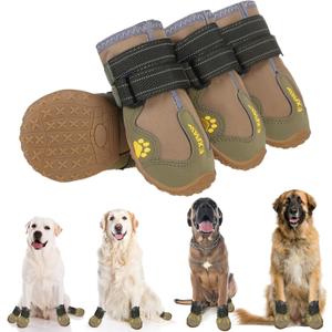 EXPAWLORER Anti-Slip Dog Shoes - 4PCS Waterproof Dog Boots with Reflective Straps for Outdoor Hiking, Dog Paw Protectors for Hot Pavement Winter Snow, Non Slip Dog Booties for Small Medium Large Dogs, Khaki (Size 5: 2.80"x2.44" (L*W) (Pack of 4))