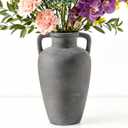 Ceramic Flower Vase with Handles, 11 inch Tall Vase for Centerpieces, Large Decorative Terracotta Vases, Farmhouse Rustic Vases for Home Decor, Living Room, Table, Neutral (103-4-11.4in)