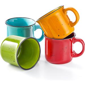 bestone Set of 4 Large Ceramic Mugs with Handles, 16 oz, Vibrant Colors, Microwave & Dishwasher Safe, Perfect for Coffee, Cereal, Latte, Salad, Noodles (Multicolor)