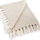DII Modern Cotton Geometric Blanket Throw with Fringe for Chair, Couch, Picnic, Camping, Beach, & Keep Cozy with Everyday Use, 50x60, Off-White