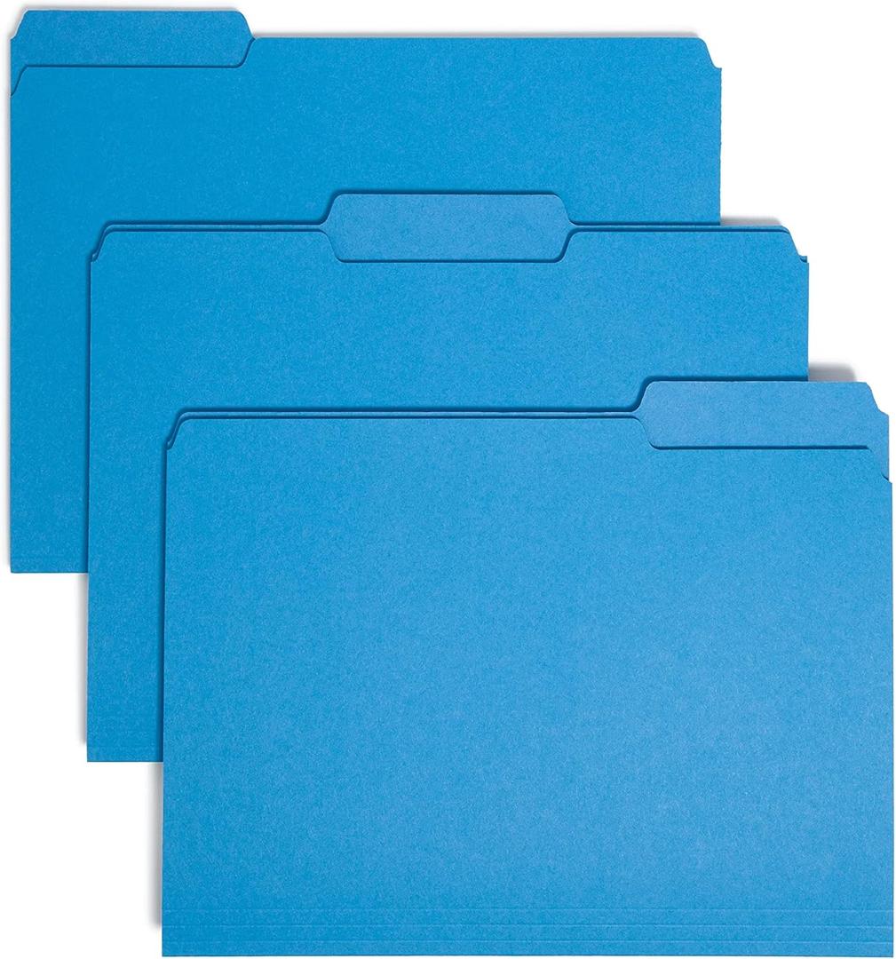 Smead Interior File Folder, 1/3-Cut Tab, Letter Size, Sky Blue, 100 per Box, Expandable File Folders for Filing Cabinet