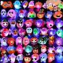 50 Pcs Halloween Treats Light Up Rings Toys Bulk 3D LED Flashing Glow In The Dark Rings Party Supplies Prizes Non Candy Treats Halloween Party Favors Gifts Toys Kids Adults Goodie Bag Stuffers