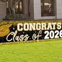 Large Congrats Grad Banner Gold Class of 2026 Banner Backdrop Graduation 2026 Yard Sign for Graduation Party Supplies Graduation Decorations 2026 (Gold)