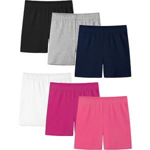 Resinta 6 Pack Girls Bike Shorts Under Dress Dance Cartwheel Shorts for Toddler Kids Summer Clothes Multicolor (11-12 Years, Black,Navy Blue,White,Light Grey,deep Pink,plum)