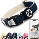 WhoseID Dog Collar with Waterproof AirTag Holder & Anti-Lost QR Code, Cute Bling Warpping Adjustable Width for Small Medium Large Pet (Blue, S)