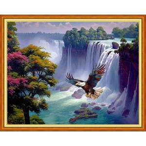 Foxhool Beginners Cross Stitch Kits Stamped Full Range of Embroidery Kits for Adults DIY Cross Stitches kit Embroidery Patterns for Needlepoint kit-Eagle Falls 16x20 inch