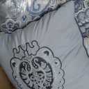 510 DESIGN Luxe Quilted Comforter Set Modern Transitional Design, All Season Down Alternative Warm Bedding Matching Shams, Bedskirt, Decorative Pillow, King, Shawnee Scrollwork Blue