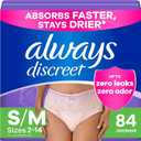 Always Discreet Adult Incontinence Underwear for Women and Postpartum Underwear, S/M, Up to 100% Bladder Leak Protection, 84 Count (Packaging May Vary)