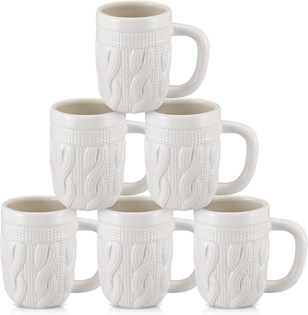 Baderke Christmas Mugs Set of 6 Sweater Ceramic Mug 13.5 oz White Sweater Coffee Mug Christmas Themed Design Cup Set for Coffee Tea Hot Chocolate Presents