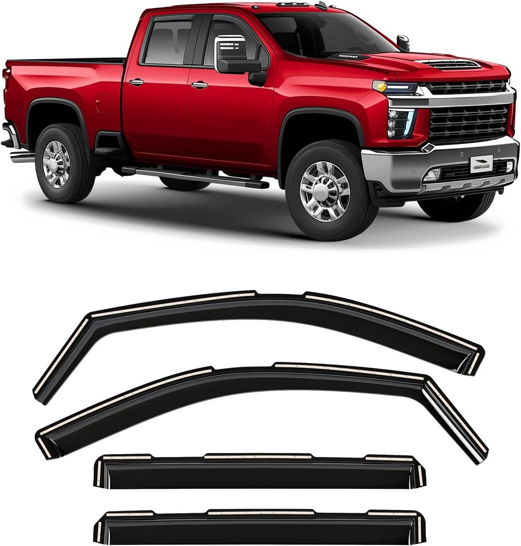 Voron Glass in-Channel Extra Durable Rain Guards for Chevrolet (Chevy) Silverado/GMC Sierra 2500HD/3500HD 2020-2026 Crew Cab, Window Deflectors, Vent Window Visors, 4 Pieces - 200298