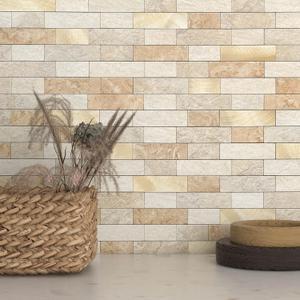 BeNice Kitchen Backsplash Peel and Stick Tile Stickers 3D Brick Matte,Linear Mosaic Sticky Tiles for Bathroom Shower Wall Fireplace Surround(10 pcs Brown)