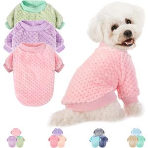 Dog Sweater, 3 Pack Dog Sweaters for Small Medium Dogs or Cat, Warm Soft Flannel Pet Clothes for Dogs Girl or Boy, Dog Shirt Coat Jacket (Large, Pink+Purple+Light Green)