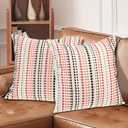 Boho Throw Pillow Covers Colorful 18x18 Inch Set of 2 Square Decorative Cushion Cover Striped Bohemian Pillow Case Farmhouse Accent Netural Pillowcase for Home Sofa Couch Bed Decoration