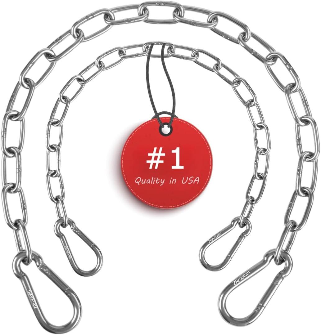 ZRruoin (2 Pack) Heavy Duty Swing Chains 440LB Capacity - Stainless Steel Hanging Chair Chains with Carabiners for Swing Set Accessories, Yoga Trapeze, Hammock Chair, Indoor Outdoor Gym