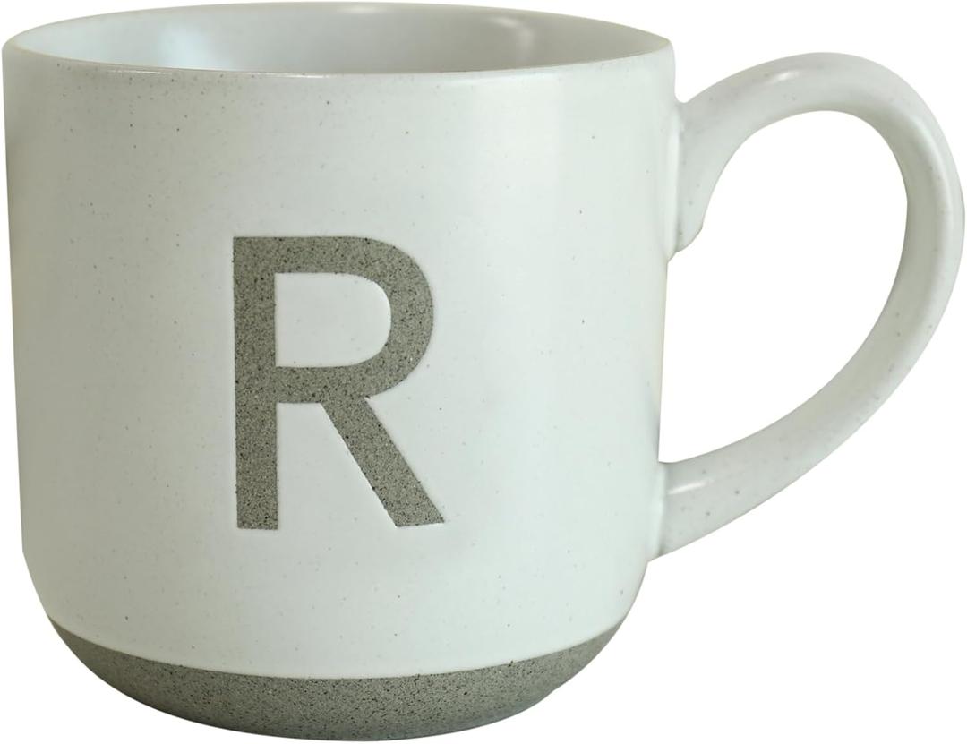 COLLECTIVE HOME - Ceramic Mug, Uppercase Letter Design, Matte Sandstone Texture, Minimalist and Stylish, 15oz, Perfect for Personalized Gifts (R)