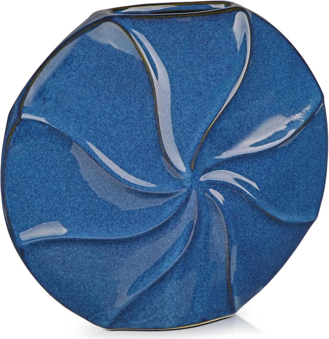 Blue Ceramic Vase for Home Decor  13" x 11.8" Modern Decorative Vase for Pampas Grass, Artificial Flowers & Dried Bouquets  Elegant Textured Flower Vase for Living Room, Bedroom & Office (Medium) Blue Ceramic Vase for Home Decor  13" x 11.8" Modern Decorative Vase for Pampas Grass, Artificial Flowers & Dried Bouquets  Elegant Textured Flower Vase for Living Room, Bedroom & Office (Medium)