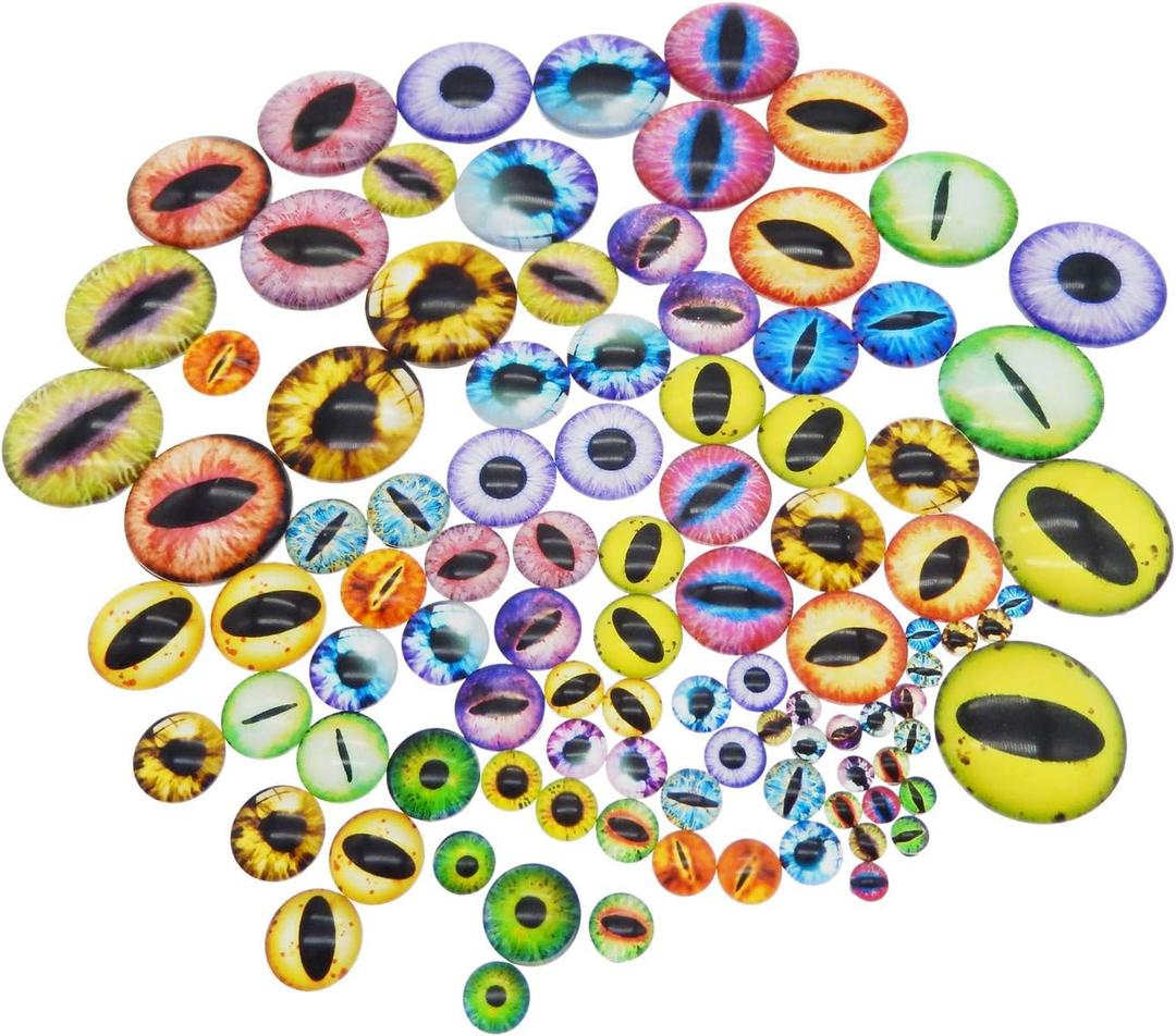 100PCS 5Sizes Assortment Dragon Eyes Flatback Glass Cabochon for Doll Making Jewelry Craft DIY Findings (Mixed1)