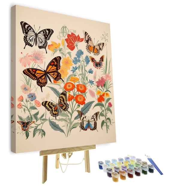 TUMOVO Butterfly Paint by Numbers Kit, Butterfly and Flowers Paint by Numbers for Adults Kids, Oil Painting with Brushes and Pigment, Modern Oil Painting for Wall Decor, 16x20 Inch (Framed)