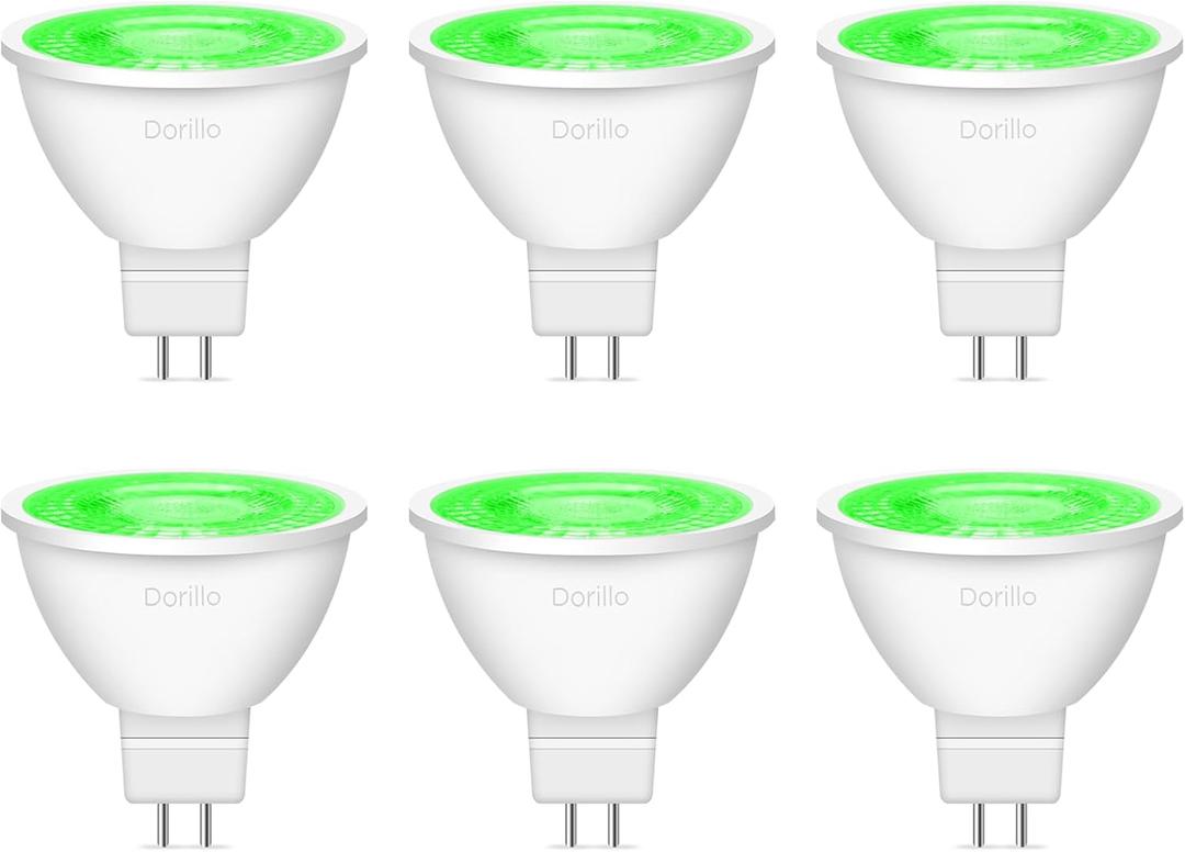 MR16 Green LED Light Bulbs 6 Pack, 6W (50W Equivalent), GU5.3 Bi-Pin 12V, Non-Dimmable, 38 Beam, Outdoor Landscape Holiday Lighting for Christmas, Garden, Yard
