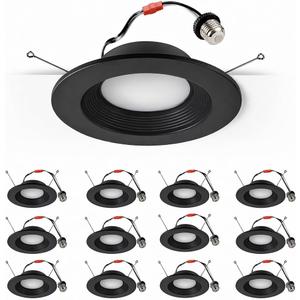 Premium Metal 6-Inch Retrofit LED Recessed Lighting, 12Pack Black | Dimmable, 13.5W 1200LM, 2700K-6000K Adjustable, CRI80