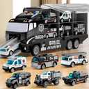 NIPLOOOW Toddler Boys Toys for 3 4 5 6 Years Old, Police Truck Vehicle Toy Set with Play Mat and Die-Cast Toy Car, Transport Carrier Truck for Kids, Birthday Gifts Toys for 3 4 5 6 7 8+ Year Old Boys