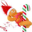 Singing Christmas Ornaments, Funny Sounding Christmas Tree Decoration, Musical Gingerbread Man Hanging Ornaments for Xmas, Stocking Stuffer,White Elephant Gift for Xmas Party Gift Exchange 10 inch