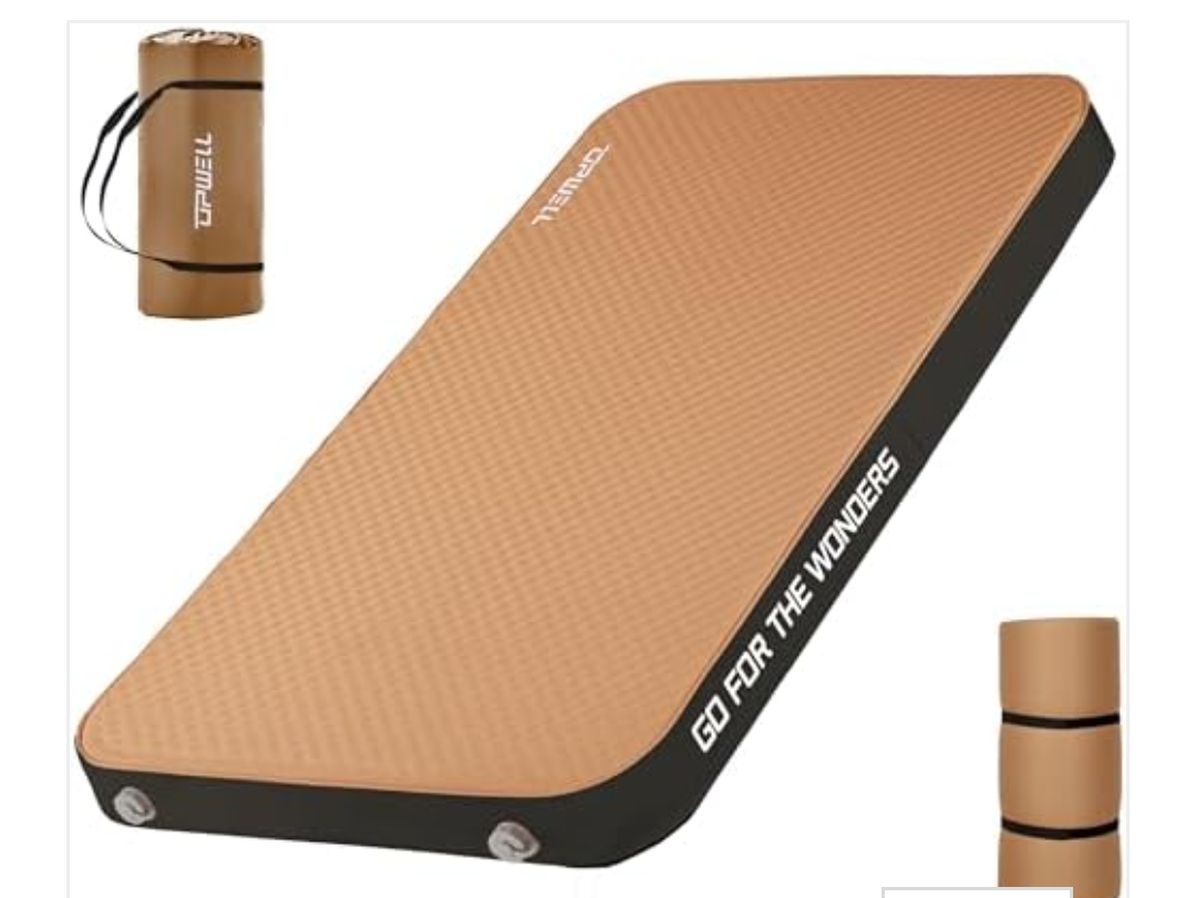 UPWELL Self Inflating Sleeping Pad 4.5" Thickness Camping Mattress with Solid Foam Portable Fast Inflation for Outdoor Double Sleeping Mat Portable Roll Up Bed Brown&Black