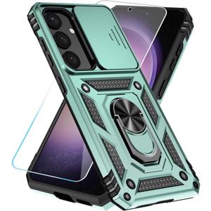 SunStory Phone Case for Samsung Galaxy S24 Plus / S25 Plus Case with HD Screen Protector & Kickstand & Slide Camera Cover,Phone Case for S24 Plus / S25 Plus 6.7", Green