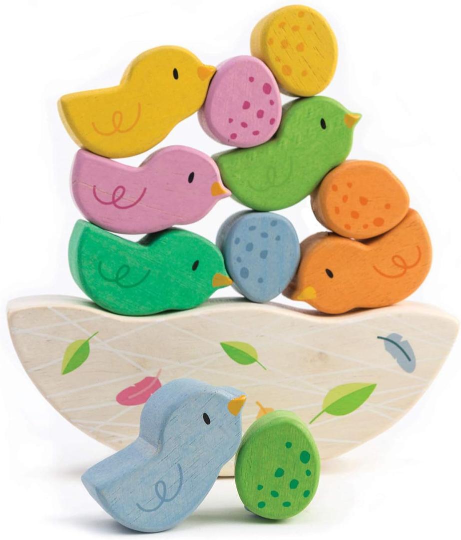 Tender Leaf Toys - Rocking Baby Birds - 12 Piece Balance Toy - STEM Toy - Early Learning to Develop Strategic Thinking and Fine Motor Skills - Wooden Toy Stacker & Balance Educational Game - Age 18m+