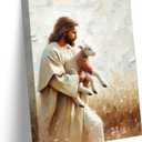 Jesus And Lamb Canvas Wall Art Christian Bible Story Jesus Leaves The 99 Sheep Wall Decor Pictures Jesus Finds The Lost Lamb Poster Print For Living Room Bedroom Church Decoration Prepare To Hang