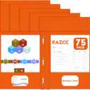 Two Pocket Folders, RAZCC 75 Pack Two Pocket Folders with Prongs, 3 Prong Folders Fit Letter Size Paper, Pocket File Folders for School Office Home Business, Orange