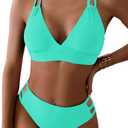 Tainehs Women's Push Up V Neck Bikini Sets Criss Cross Back Two Piece Bathing Suit (X-Large, Lake Green)