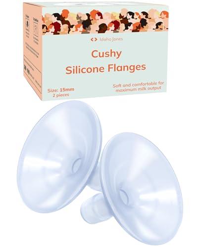 Smaller Cushy Silicone Flanges, Breast Shields - Replacement Pump Parts - for Spectra, Lansinoh, Medela Pumps - Great for Elastic Nipples - Double (2 Pack) - 15mm