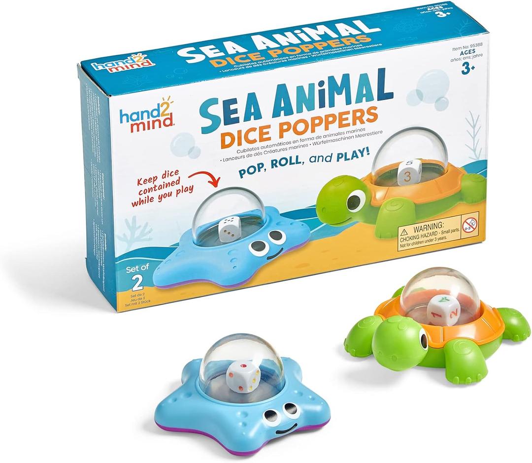 hand2mind Sea Animals Dice Poppers, Math Dice Popper, Game Replacement Dice Roller, Dice Games for Kids, Board Game Accessories, Family Game Night, Kids Travel Activity, Fun Classroom Games (Set of 2)
