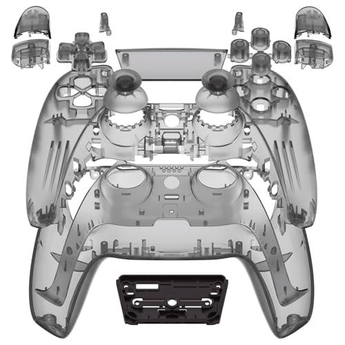 eXtremeRate Full Set Shell with Buttons Touchpad Cover, Clear Black Custom Replacement Decorative Trim Shell Front Back Plates Compatible with p s 5 Controller BDM-010 020 - Without Controller