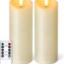 NURADA Outdoor Flameless Candles with Remote Timer - Waterproof Tall Realistic Flickering LED Pillar Electric Battery Operated Fake Candle for Home Wedding Fireplace Decor - Ivory 2 Pack (8" 8")