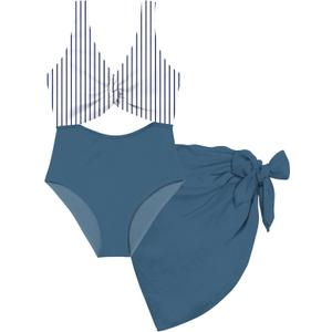 Funnycokid Girls One Piece Swimsuit Color Block Teen Bathing Suit with Pad Cover Up Skirt(7-16Y)