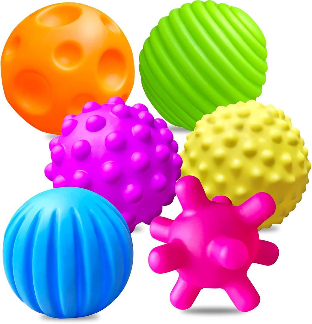 6 Pack Sensory Balls for Toddlers 1-3, Sensory Baby Toys 6-12 Months, Infant Squeeze Sensory Toys Soft Multi Ball Set Gifts with Bright Color Textured