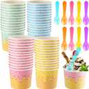 40 Pack 4 oz Ice Cream Cups with Spoons Paper Dessert Cups Colorful Sundae Bowls Disposable Ice Cream Containers for Hot Soup Spring Summer Graduation Bar Party Supplies