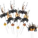 SY Super Bang Halloween Decorations, 10PCS Artificial Black Flowers Maple Leaf Orange Pumpkin Berry Floral Stems Vase Arrangement Branches Decor, for Home Indoor Party Holiday Living Room