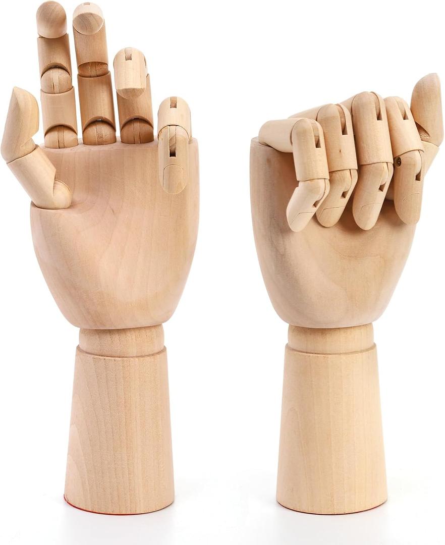 Tosnail 2 Pack 11.4" Wooden Hand Model, Artist Drawing Figure with Posable Fingers, Mannequin Left and Right Hands