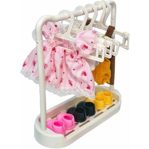 Clothes Rack for 17cm Dolls Outfits Accessories Shoes Storage with 5pcs Clothes Hangers Open Closet for Dollhouse
