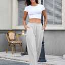 ZAFUL Womens Side Striped Pant Baggy Wide Leg Sweatpants Elastic Waisted Contrast Stripes Loose Fit Trousers (Gray, L)