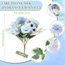 Tigeen 6 Bundles Artificial Bouquet Flowers Artificial Peonies Faux Roses Hydrangea Flowers Bouquet for Wedding Table Centerpiece Floral Vase Decor (White, Blue)