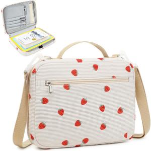 Bible Cover Case for Women Large Bible Cover for Girls Bible Study Supplies Accessories with Handle and Shoulder Strap | Durable (Strawberry02)