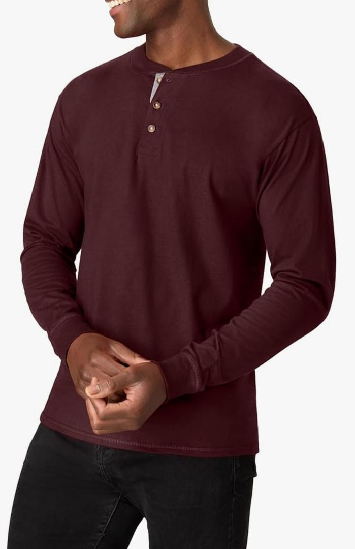Hanes Mens T-Shirts, Men's Beefyt Henley Shirts, Men's Cotton Long Sleeve Shirts, Small